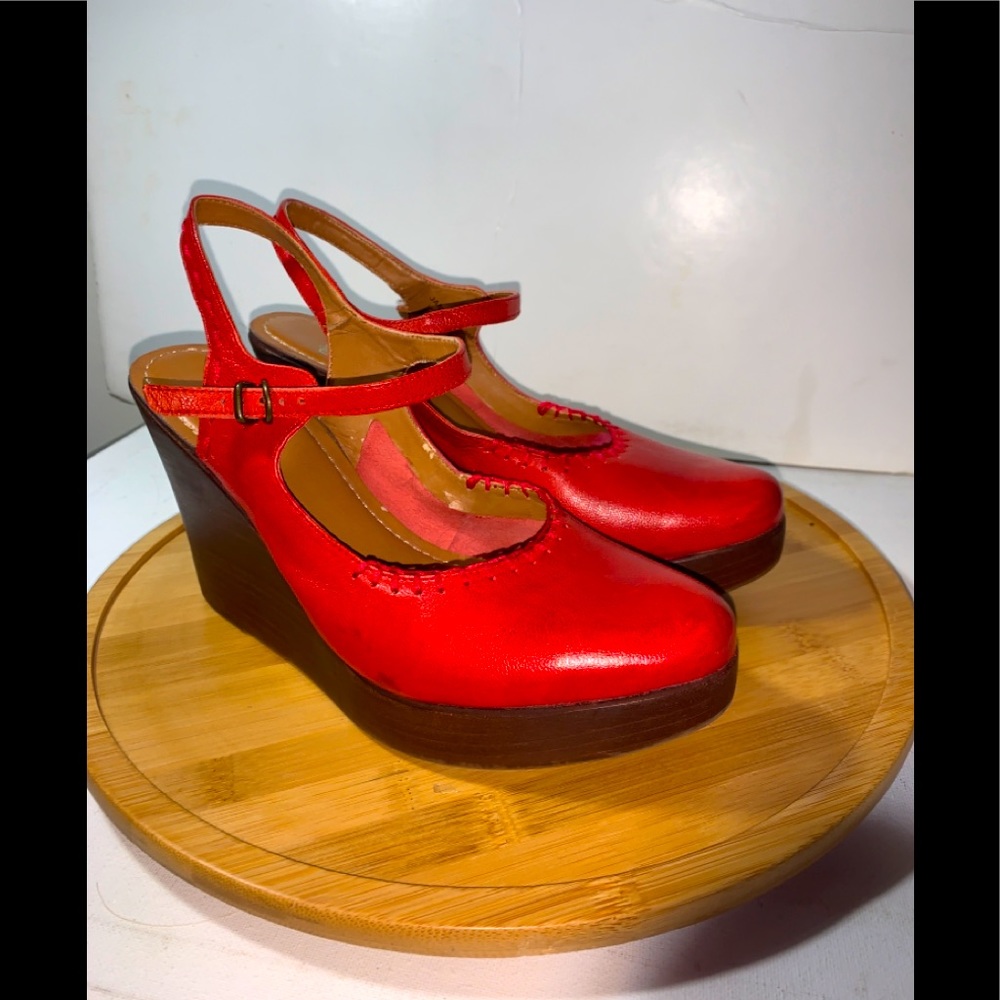 Nicole Red Leather Wedges Size 9M